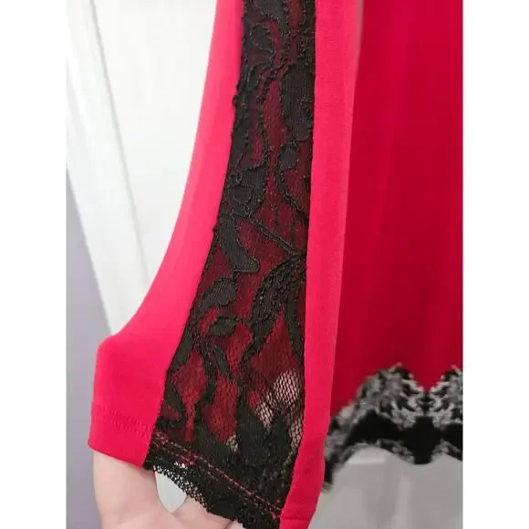 Y2K Style & Co Red Black Lace Sheer Sleeve Tunic Dress Medallion S - Picture 4 of 7